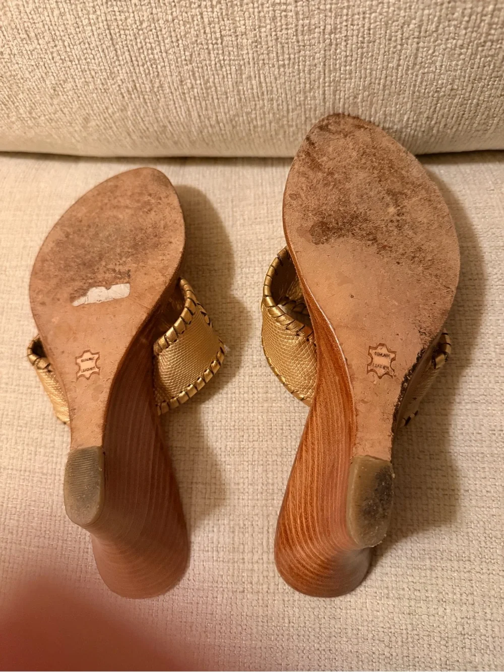 Jack Rogers Gold Wedge Sandals with Embellished Toe